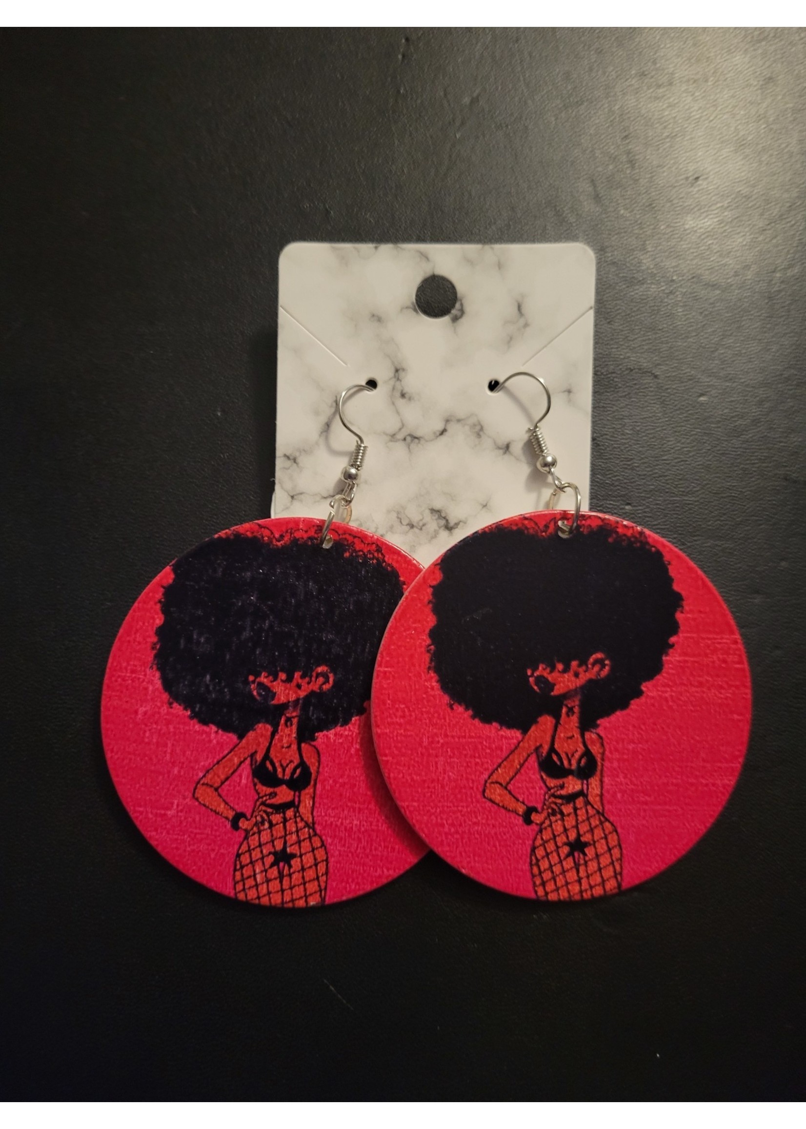 Round African Art  Earrings(Sexy Red)