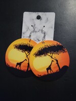 Round Afrifcan Art Earrings(Giraffe)