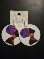 Round African Art  Earrings (Purple Headwrap)