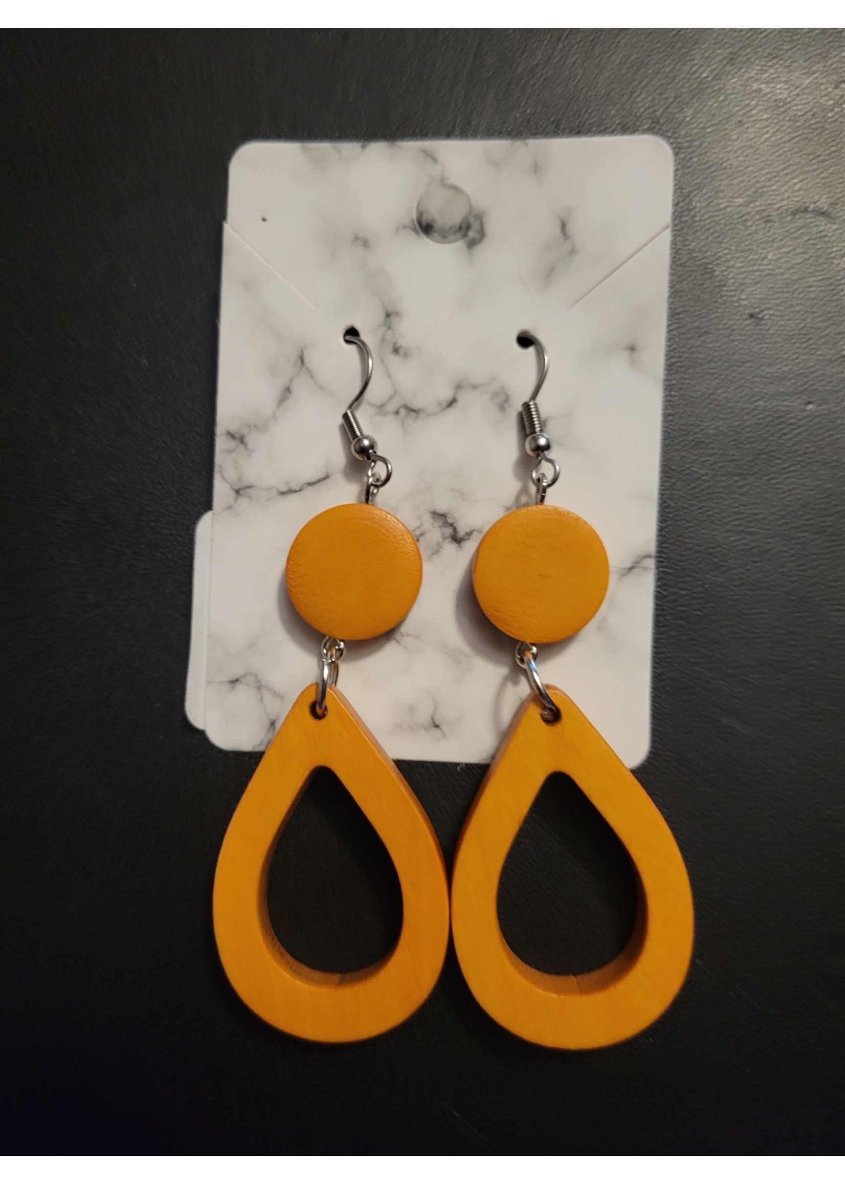 Fashion Wooden Earrings (Yellow Circle/Teardrop)