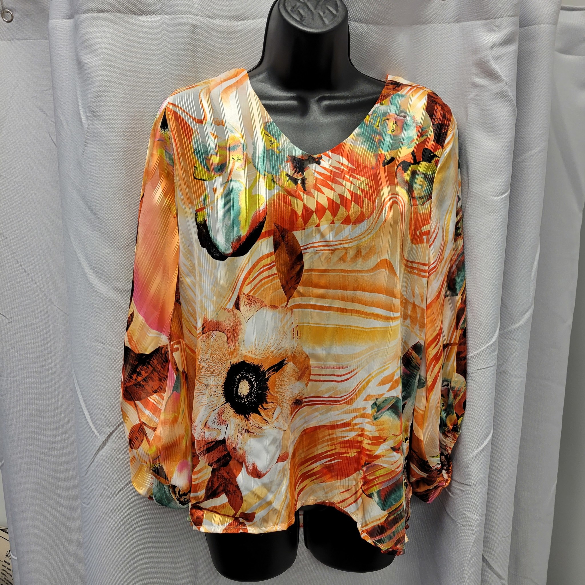 Satin Orange Floral Blouse - Doubletake Boutique LLC