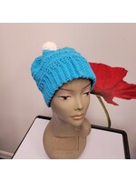 Crochet By Niki Aqua Blue Crochet Beanie with Pom