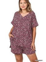 Zenana Cranberry Leopard Lounge Set Plus Size