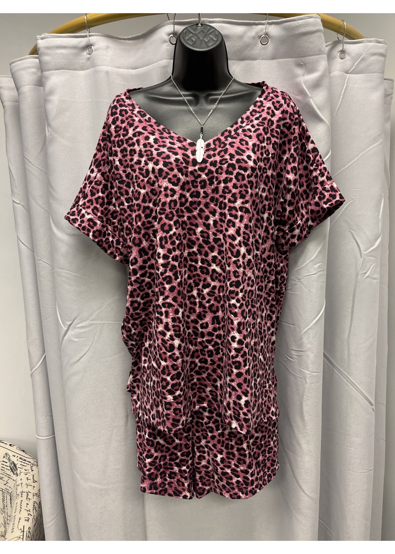 Zenana Cranberry Leopard Lounge Set Plus Size