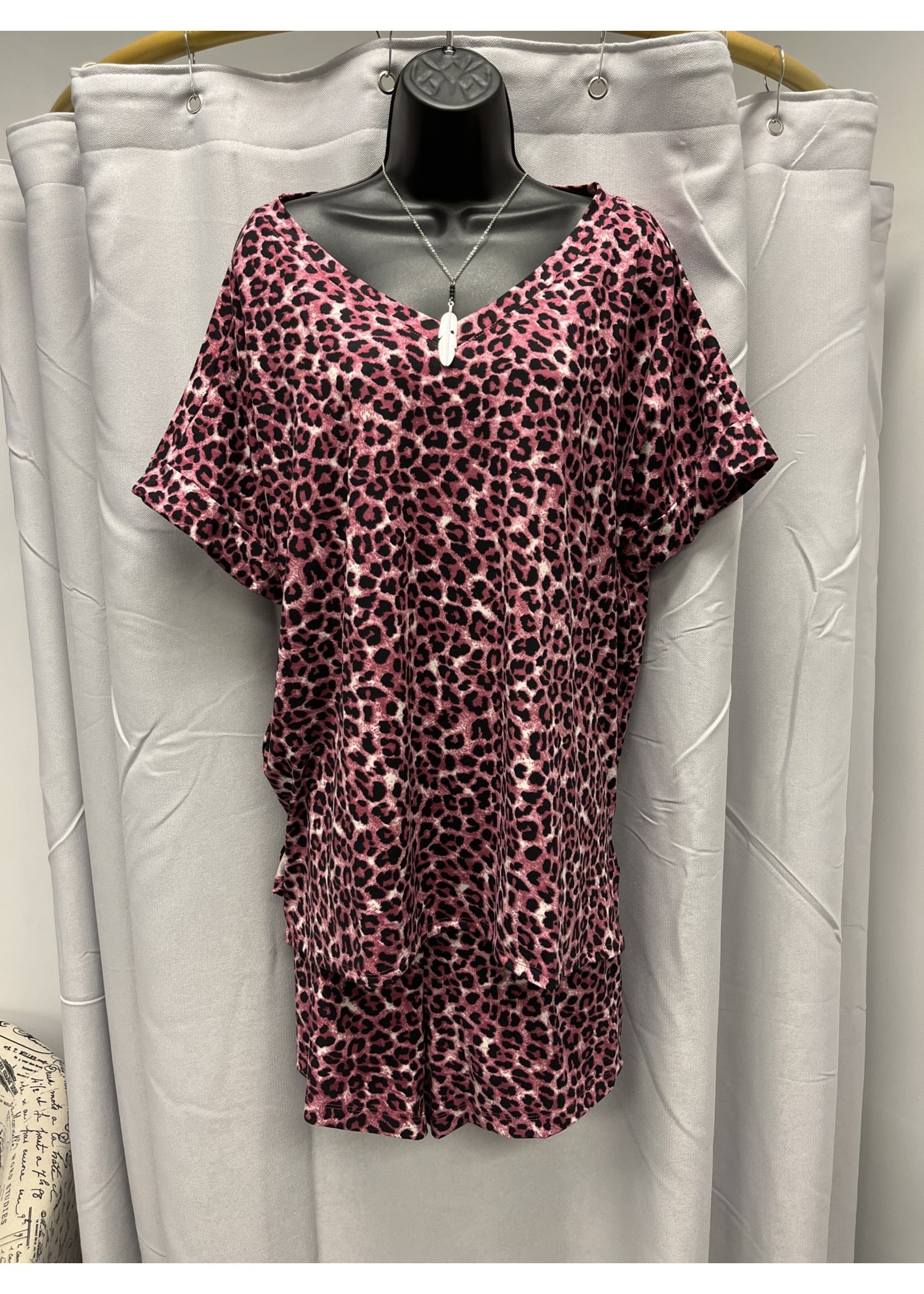 Zenana Cranberry Leopard Lounge Set Plus Size