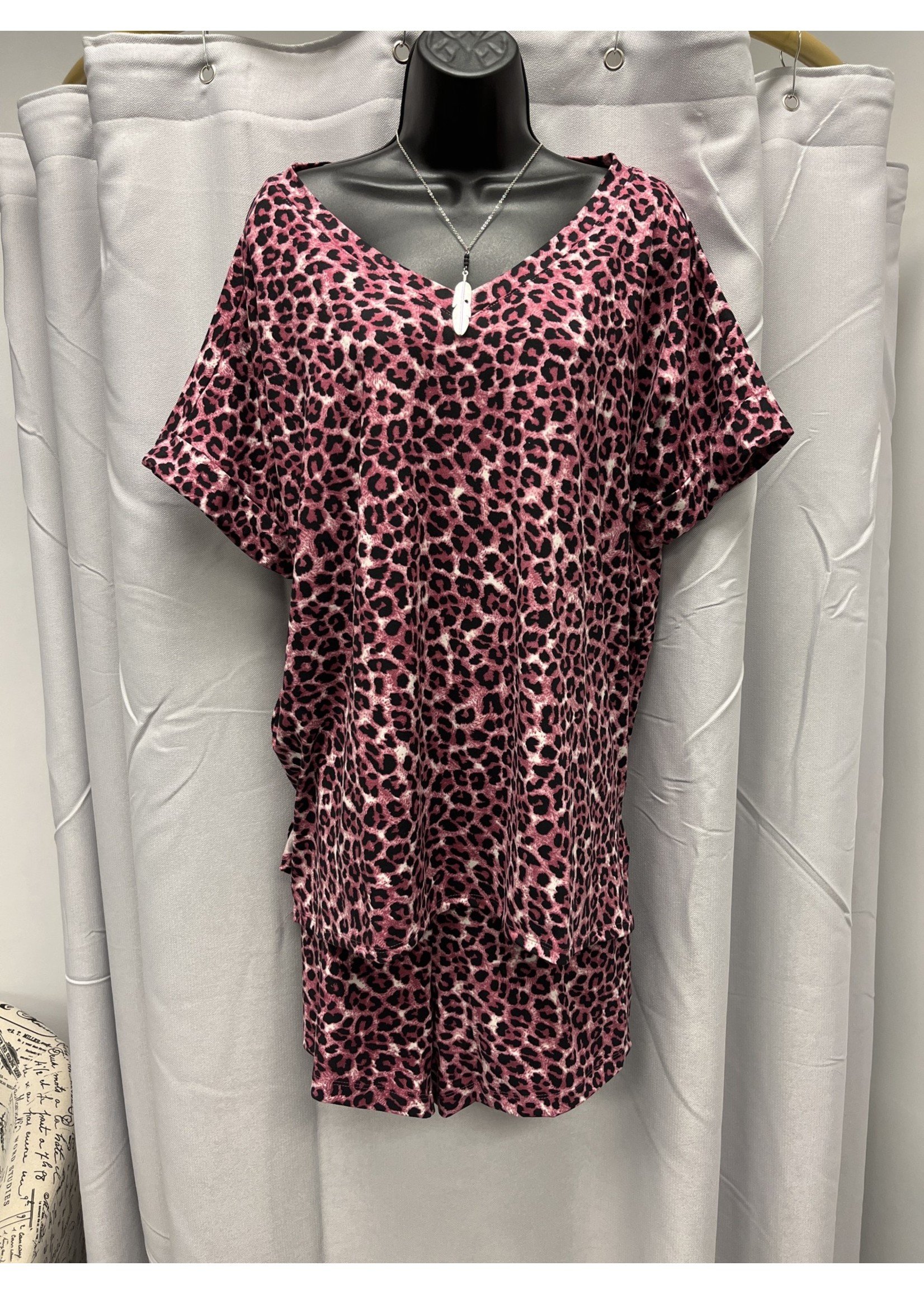 Zenana Cranberry Leopard Lounge Set Plus Size