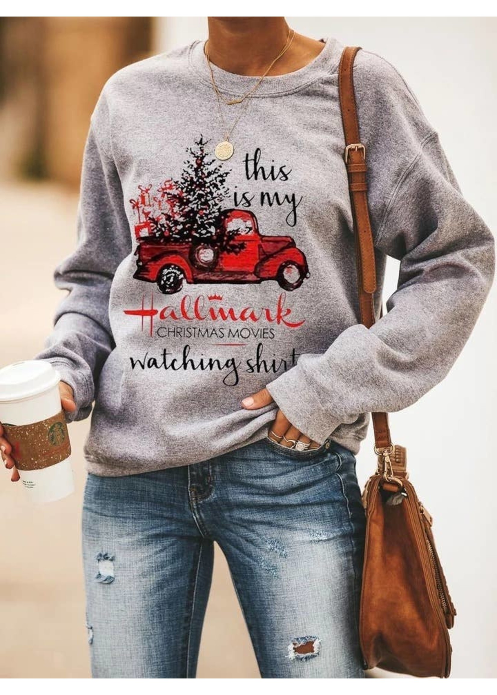 Unishe Grey Hallmark Xmas Movies Watching Sweatshirt