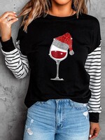 Unishe Xmas Wine Glass Striped Sleeve Top