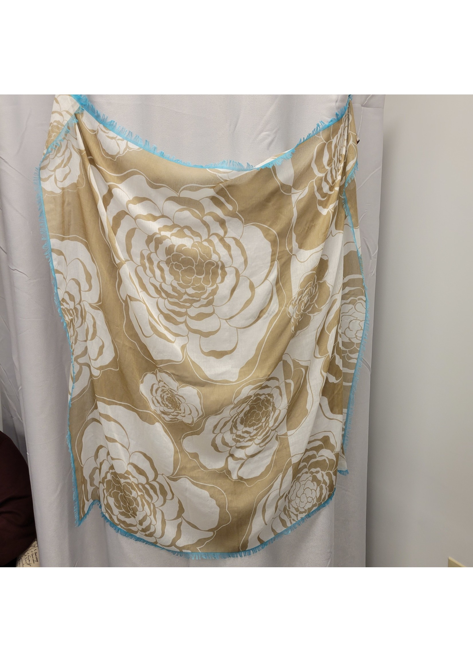 Echo Echo Beige Floral Scarf w/ Turqoise fringe (OS) Gently used