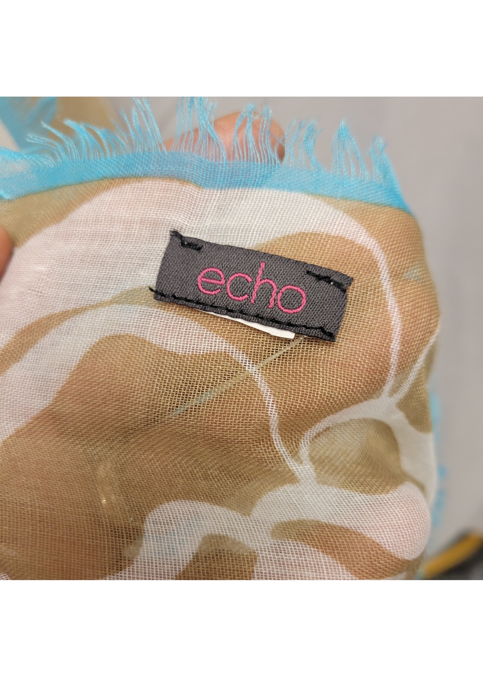 Echo Echo Beige Floral Scarf w/ Turqoise fringe (OS) Gently used