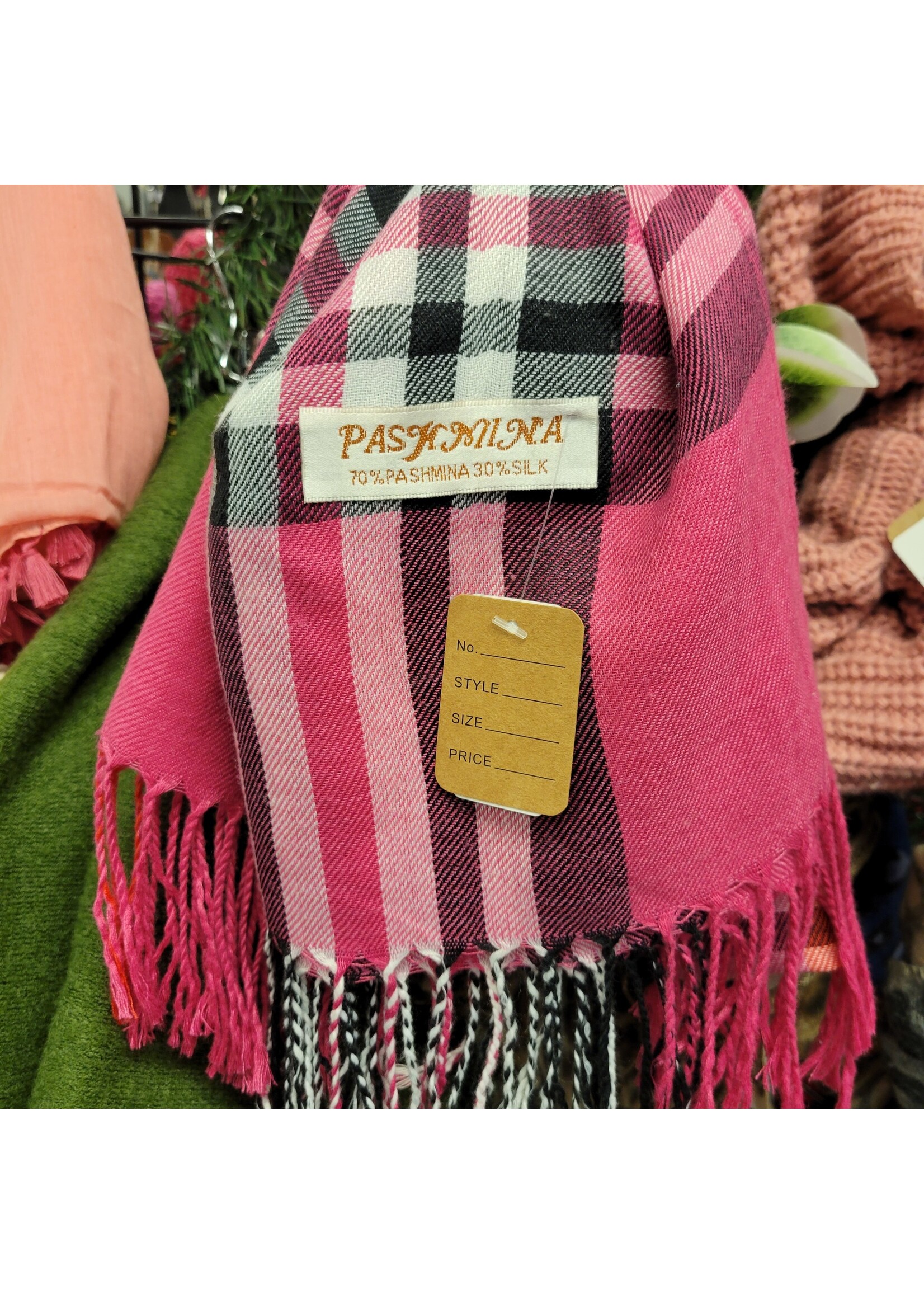 Pink Plaid Pashmina Scarf With Fringe (OS)Pre-owned