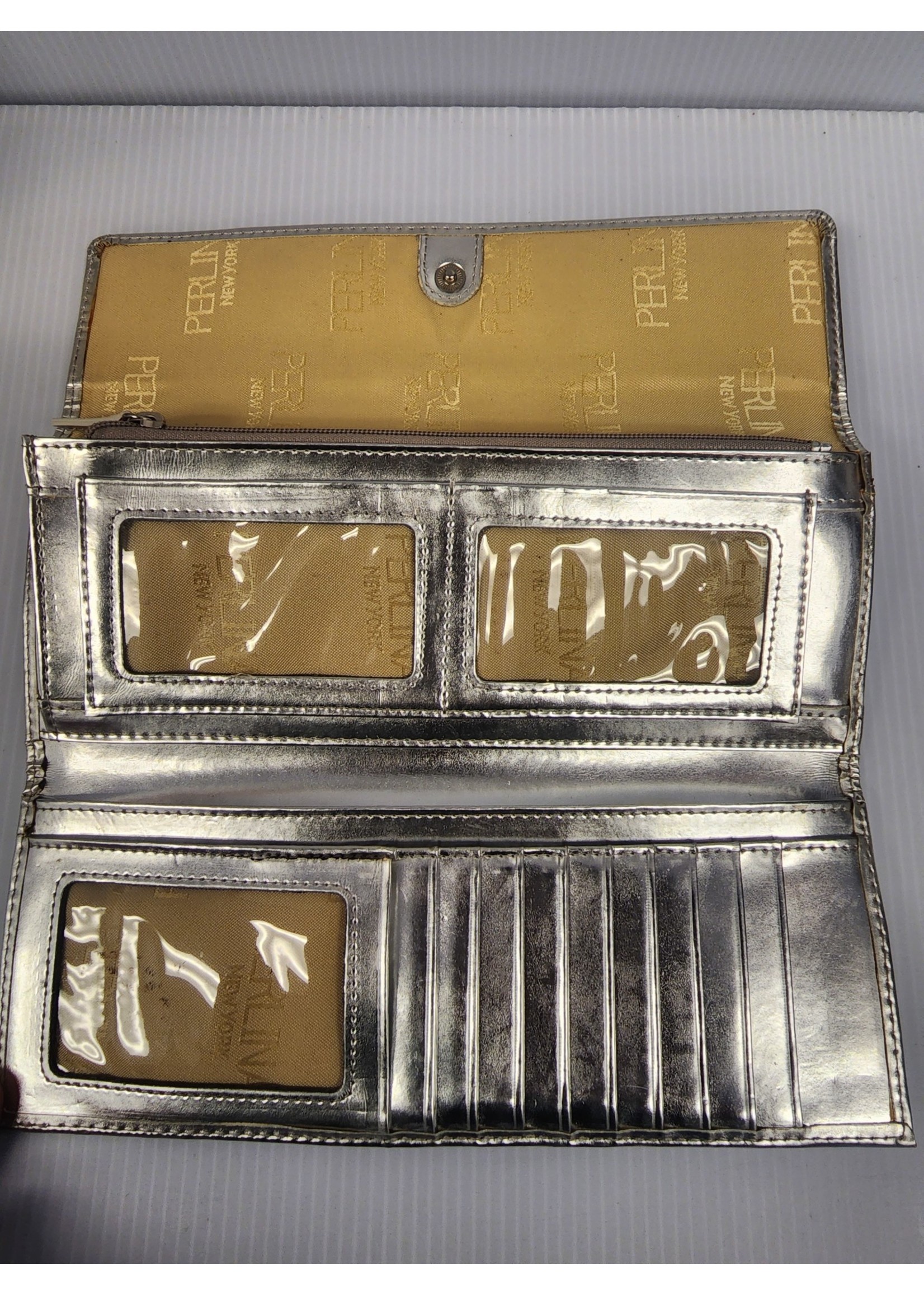 Perlina New York Perlina Genuine Leather Silver Clutch (Used)