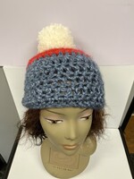 Crochet By Niki Red/White/Blue Crochet Beanie w/ Handmade Pom