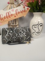 Rebbeca & Rifka Gray & Black Snake Print Leather Wristlet/Wallet (New!)