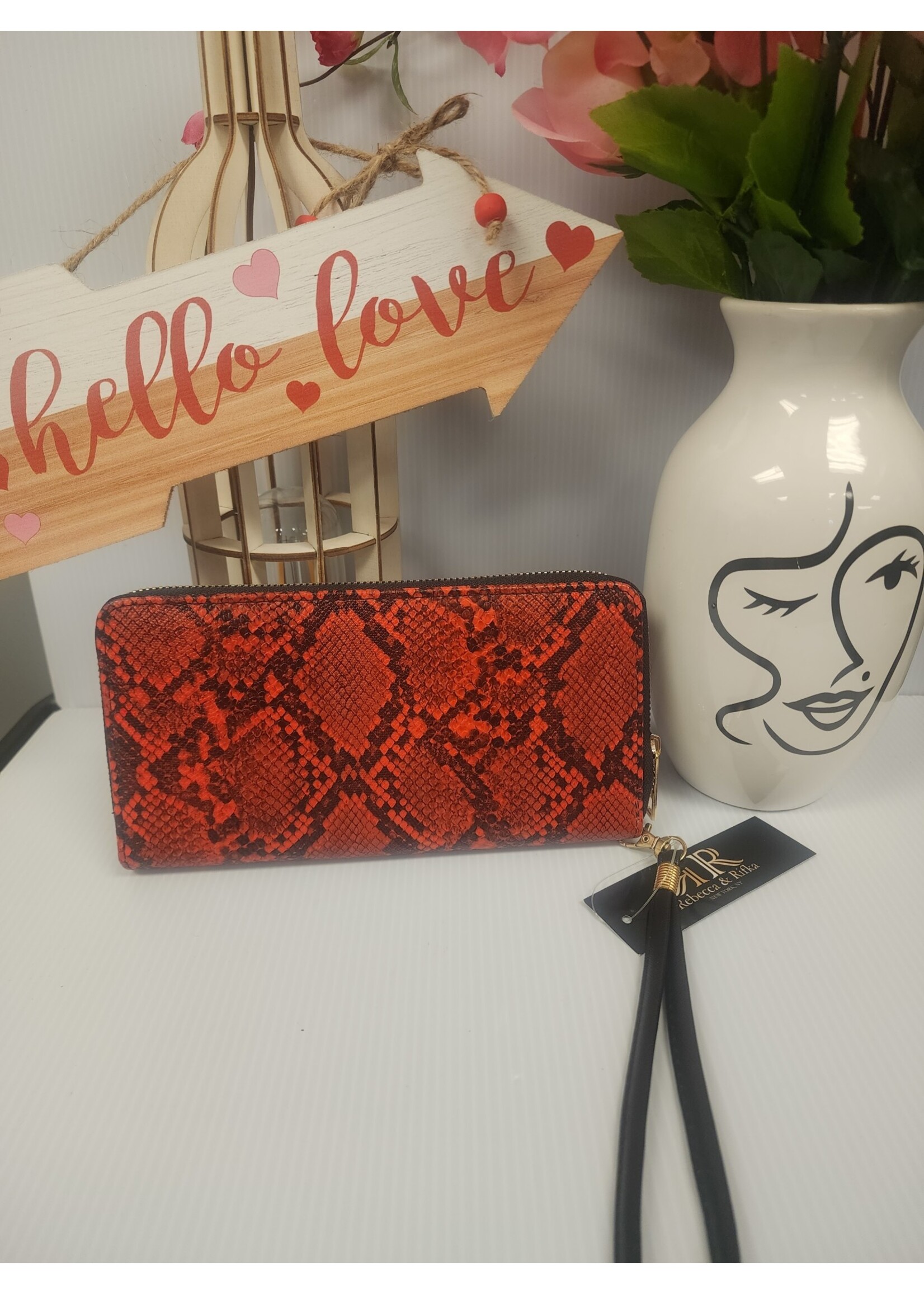 Rebbeca & Rifka Red & Black Snake Print Leather Wristlet/Wallet (New!)