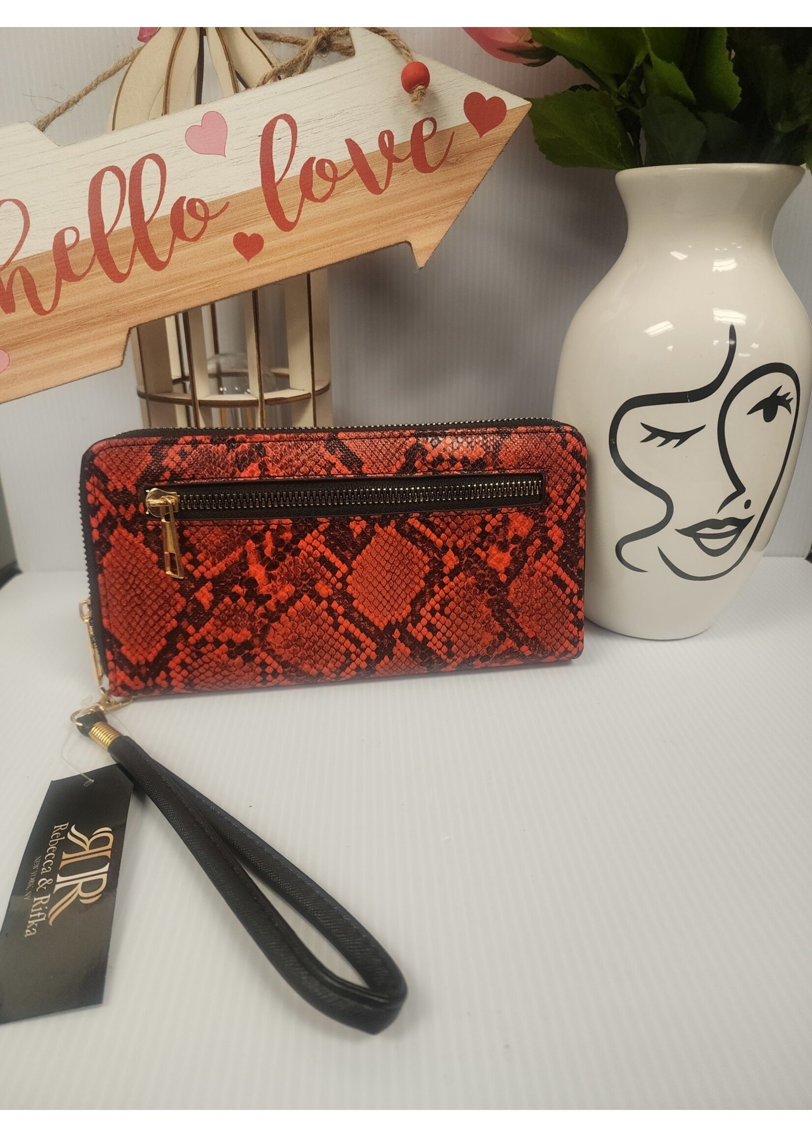 Rebbeca & Rifka Red & Black Snake Print Leather Wristlet/Wallet (New!)