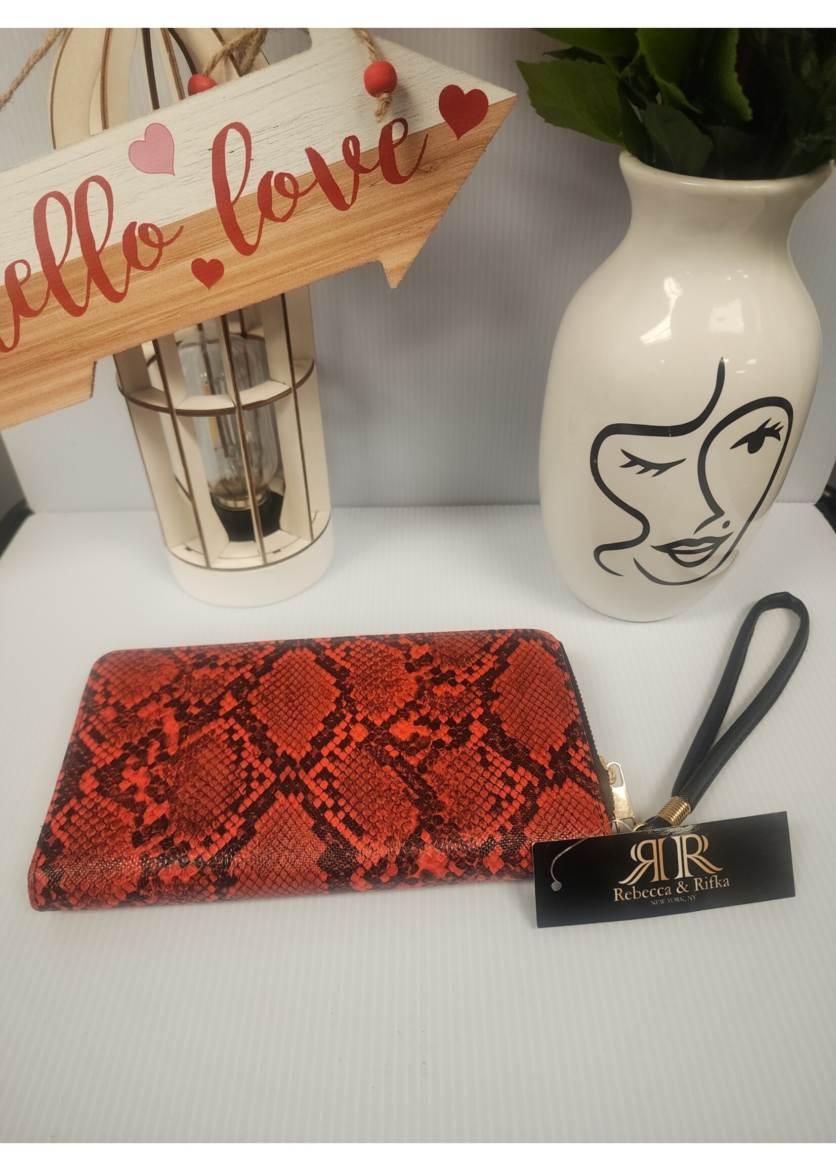 Rebbeca & Rifka Red & Black Snake Print Leather Wristlet/Wallet (New!)