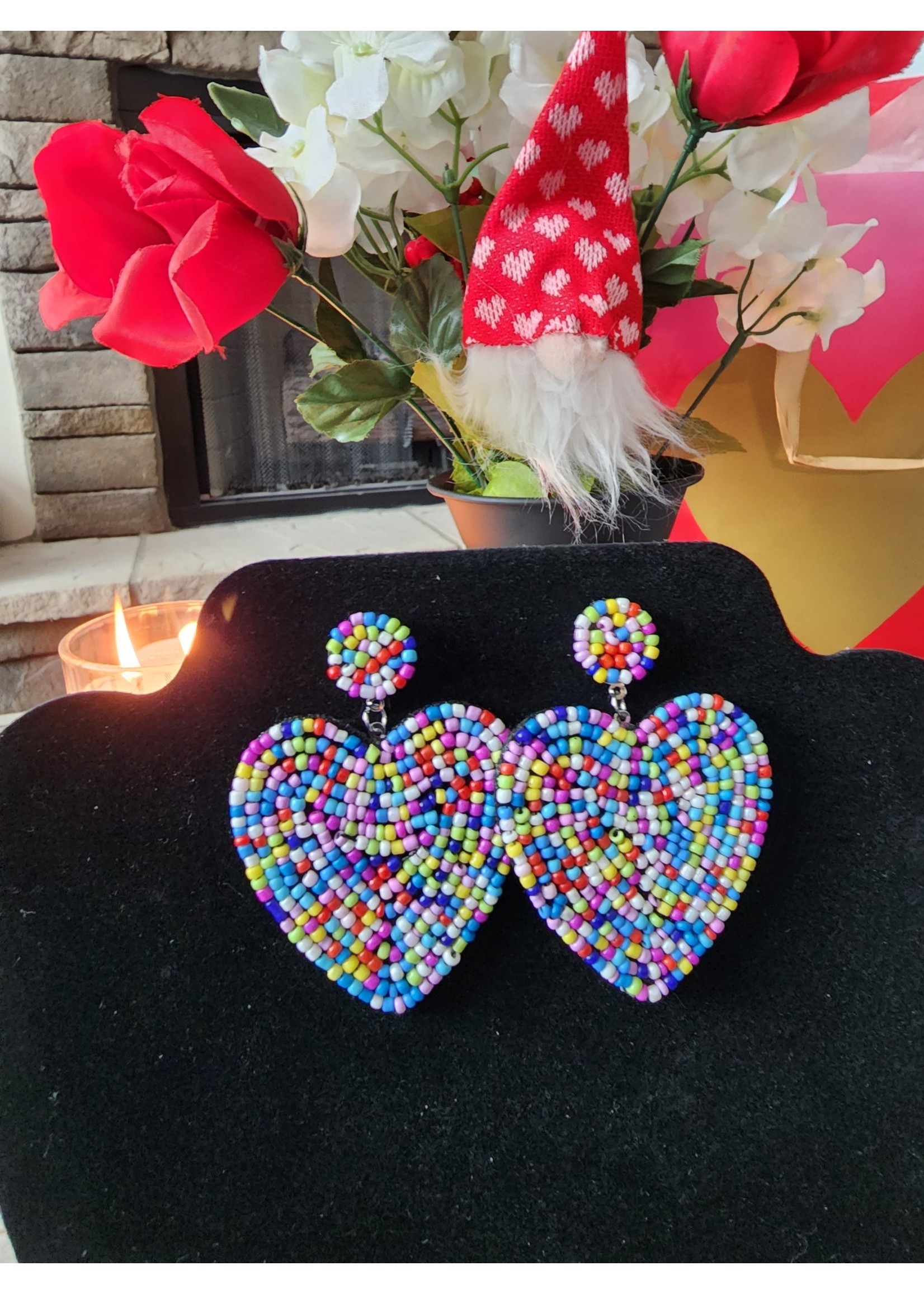 The Pretty Jewellery Rainbow Beaded Heart Earrings NEW!