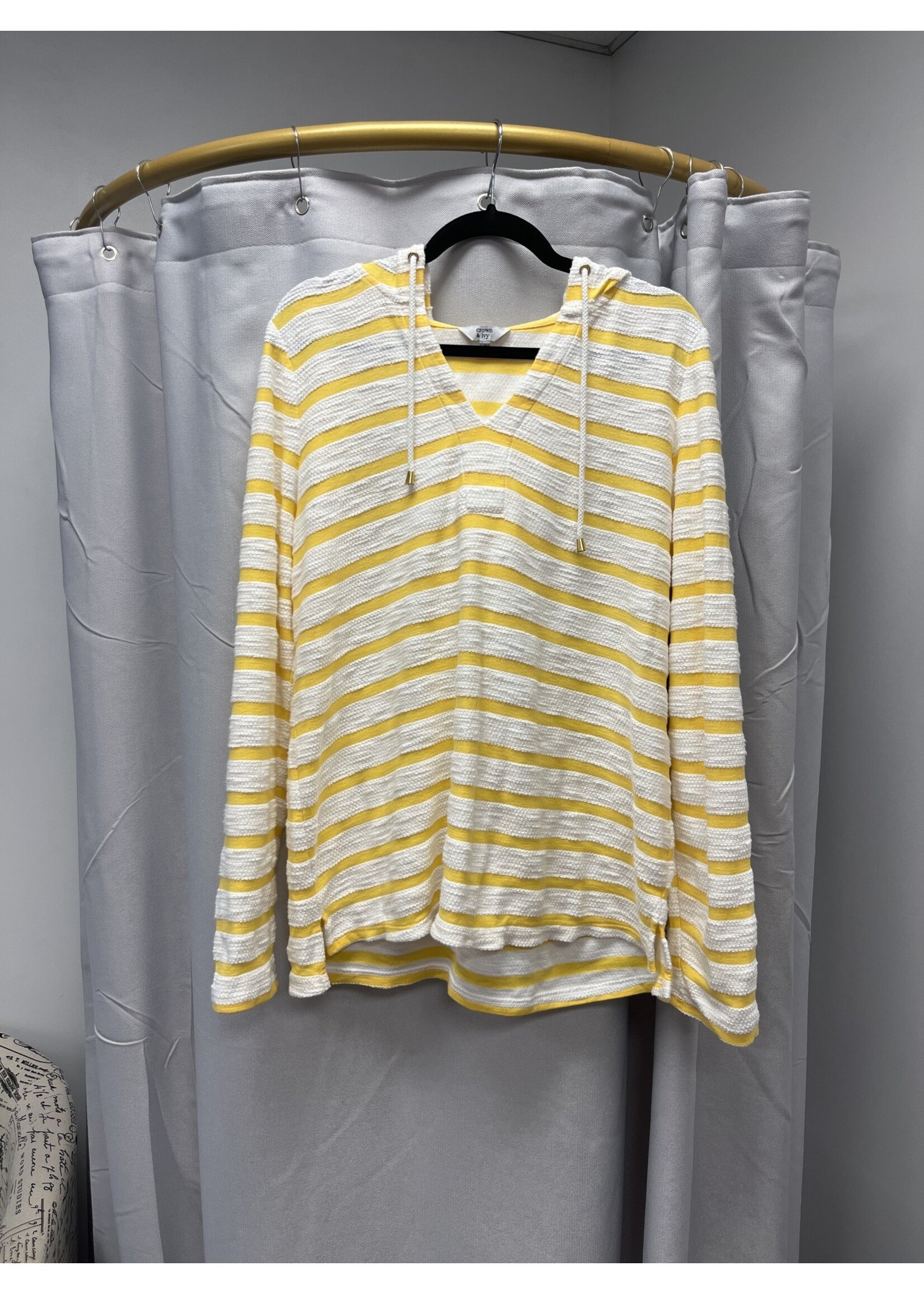 Crown & Ivy Crown & Ivy Yellow/White Striped Terry Hoodie (L) (NWT)