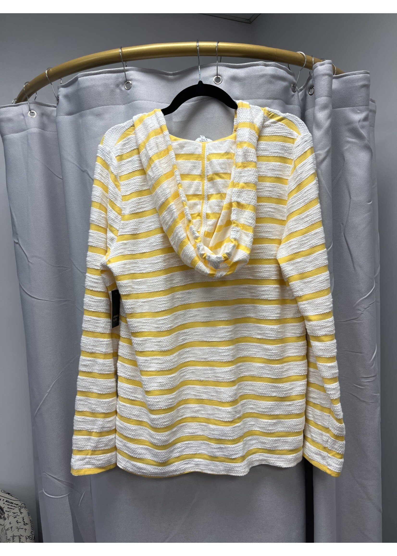 Crown & Ivy Crown & Ivy Yellow/White Striped Terry Hoodie (L) (NWT)