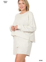 Zenana Plus Bone Long Sleeve Top and Shorts Set