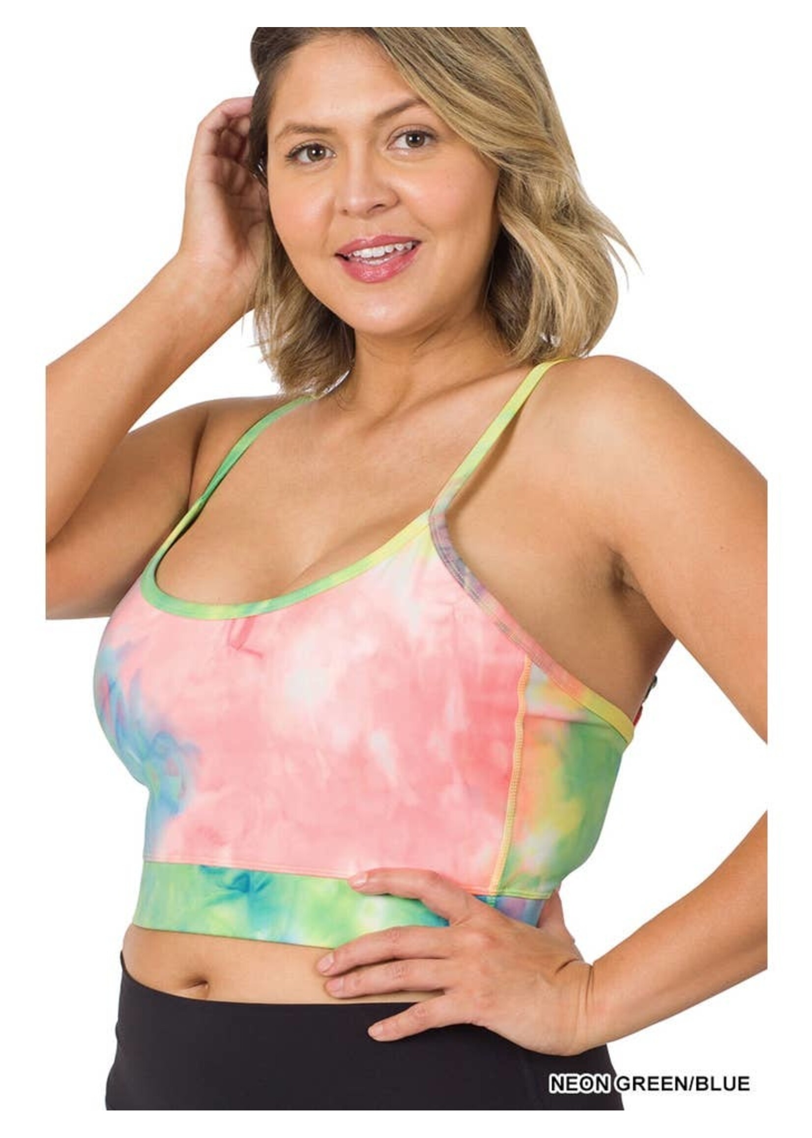 Zenana Plus Tie Dye Padded Bra and Biker Short Set (1X) *NEW*