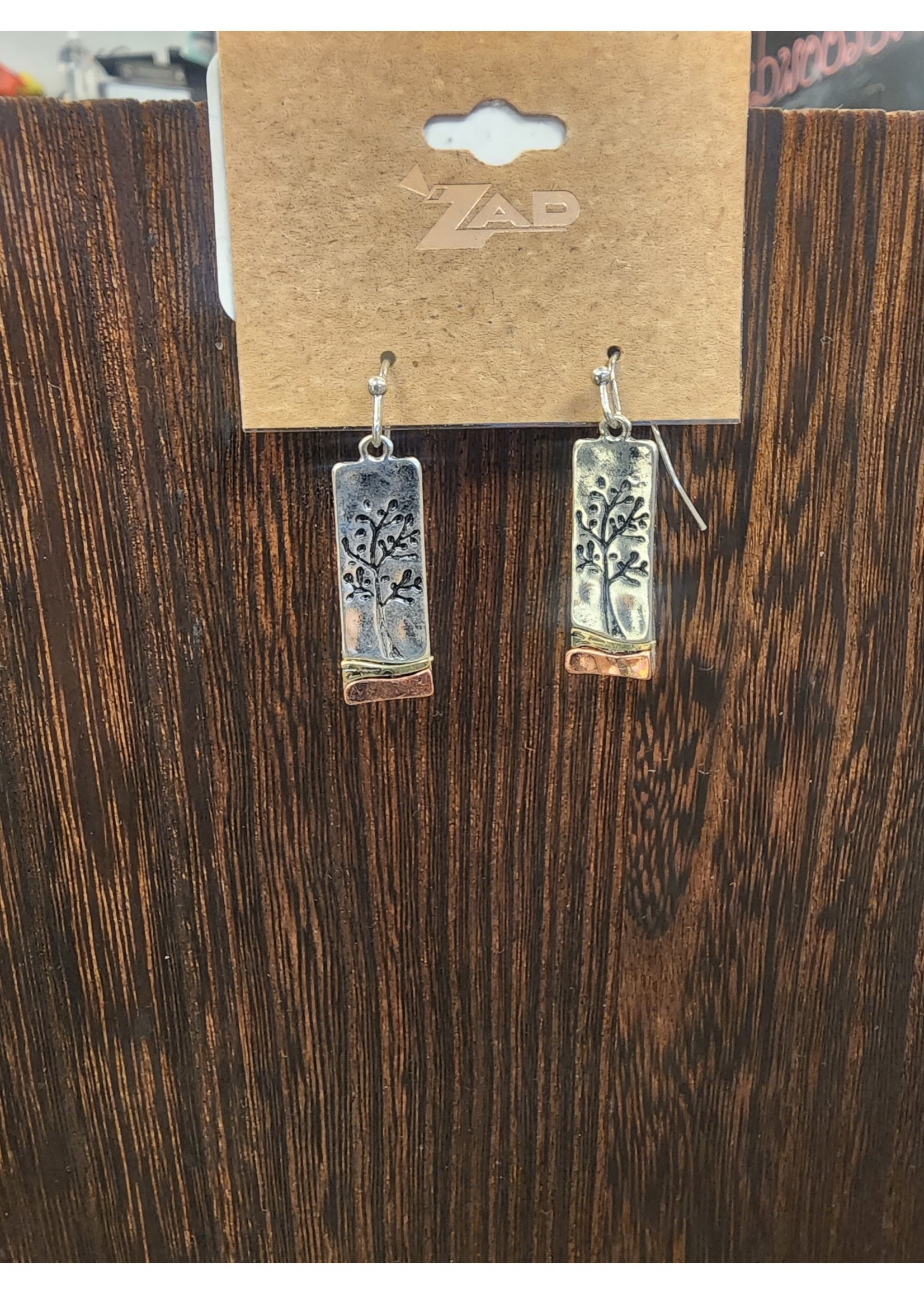 ZAD Tri-Metal Tree Sketched Earrings