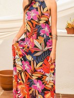 Main Strip Tropical Floral Halter Neck Maxi Dress *NEW*