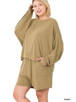 Zenana Plus Khaki Top and Shorts Set