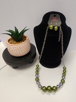 Paparazzi Take Note- Green & Silver Neclace and Earring Set (NWT)