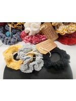 Crochet By Niki Medium (3 Pack) Cotton  Black/Gray/Yellow Handmade Scrunchies