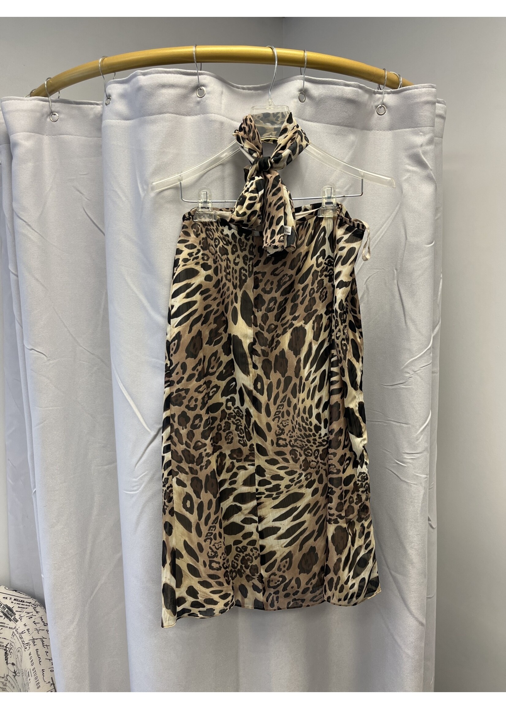 Le Suit Le Suit Two Piece Brown Jacket & Animal Print Skirt w/ Scarf (14)