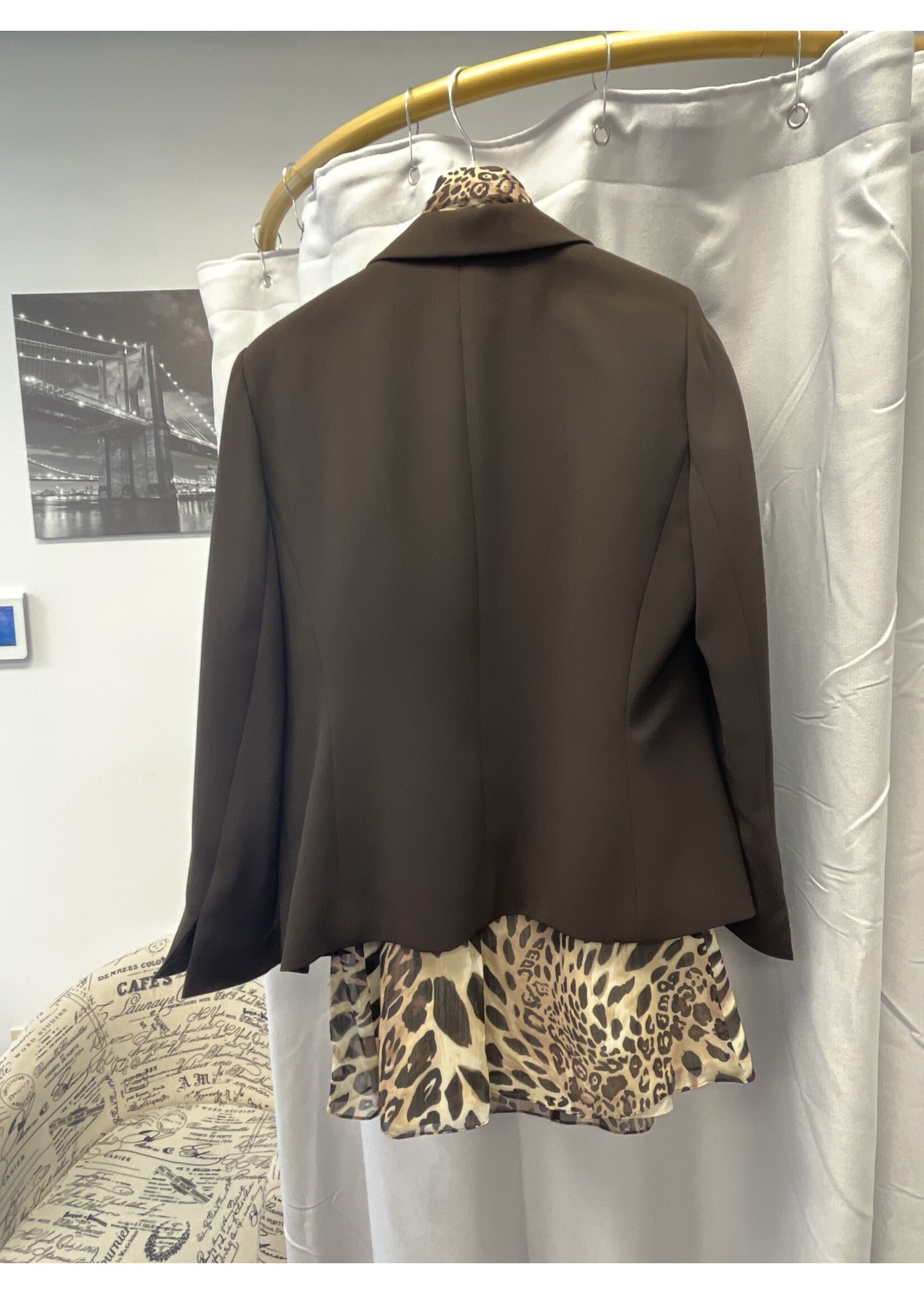 Le Suit Le Suit Two Piece Brown Jacket & Animal Print Skirt w/ Scarf (14)