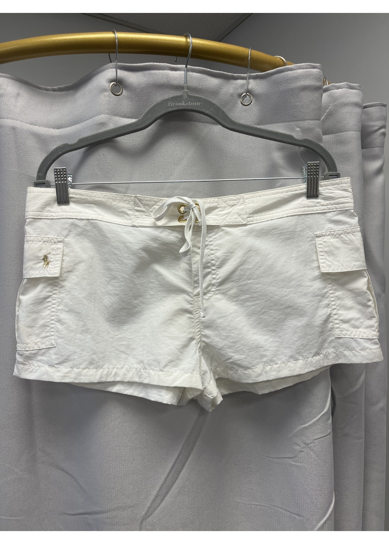 Ralph Lauren White Nylon Shorts With Side Pockets and Front Tie (M) Pre-owned