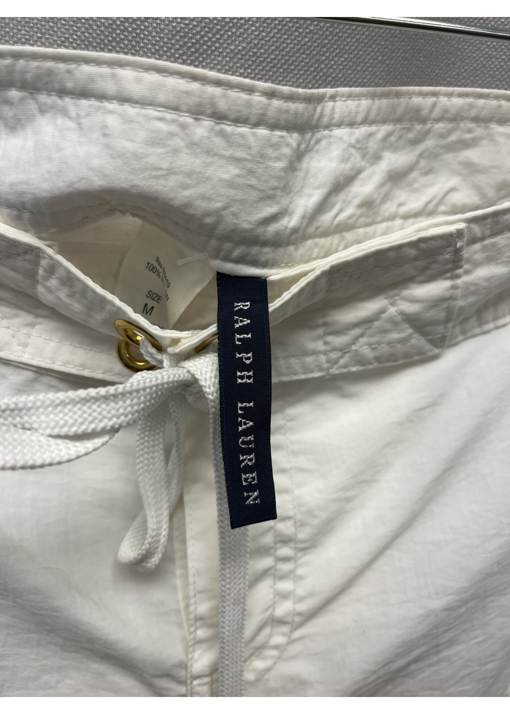 Ralph Lauren White Nylon Shorts With Side Pockets and Front Tie (M) Pre-owned