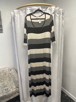 Calvin Klein Calvin Klein Black/Tan/Gray Striped Stretchy Maxi Dress (10) Pre-owned