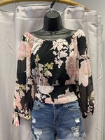 New York & Company N Y & Co Black w/ Pink Floral Print Top (M) (NWT)