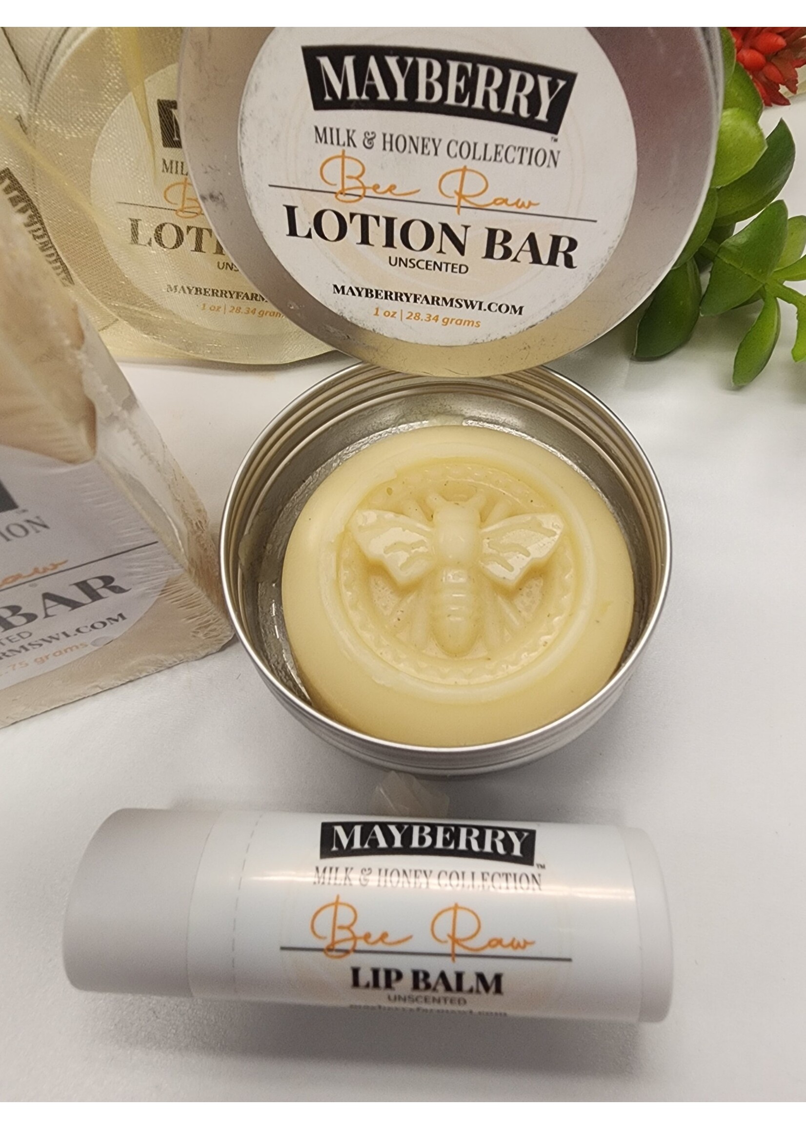 Mayberry Farms Milk & Honey Collection Bee Raw & Tallow Unscented Goat Milk Soap/Lotion Bar/Lip Balm Gift Set