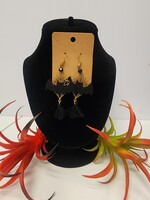 Halloween Theme Black and Gold Bat Dangle Halloween Earrings w/ Tassel