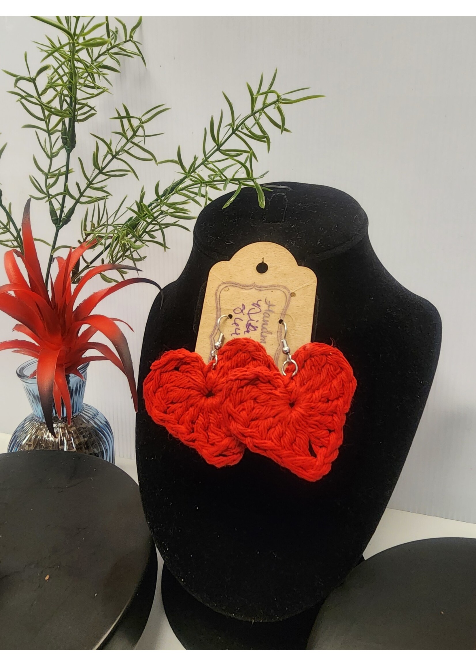 Crochet By Niki Crochet Red Heart Earrings