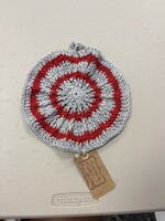 Crochet By Niki Gray/Red Round 100% Cotton Yarn Dishcloth/Pot holder 7 1/2 X 7 1/2