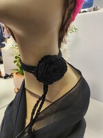 Crochet By Niki Crochet Black Choker Necklace with Rose