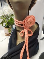 Crochet By Niki Crochet Coral Cotton Choker Necklace with Rose