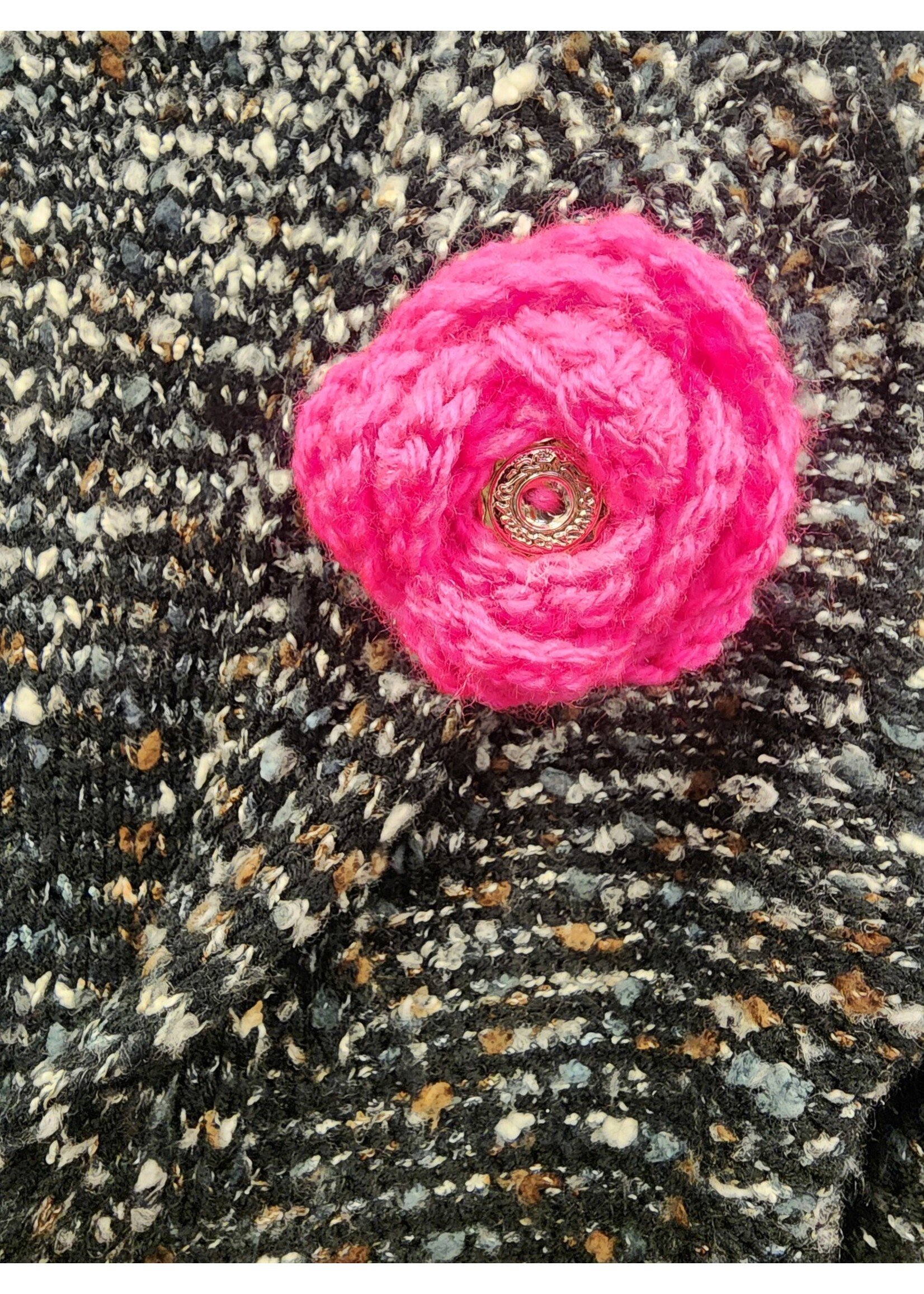 Crochet By Niki Crochet Acrylic Pink Rose Broach with Button Accent