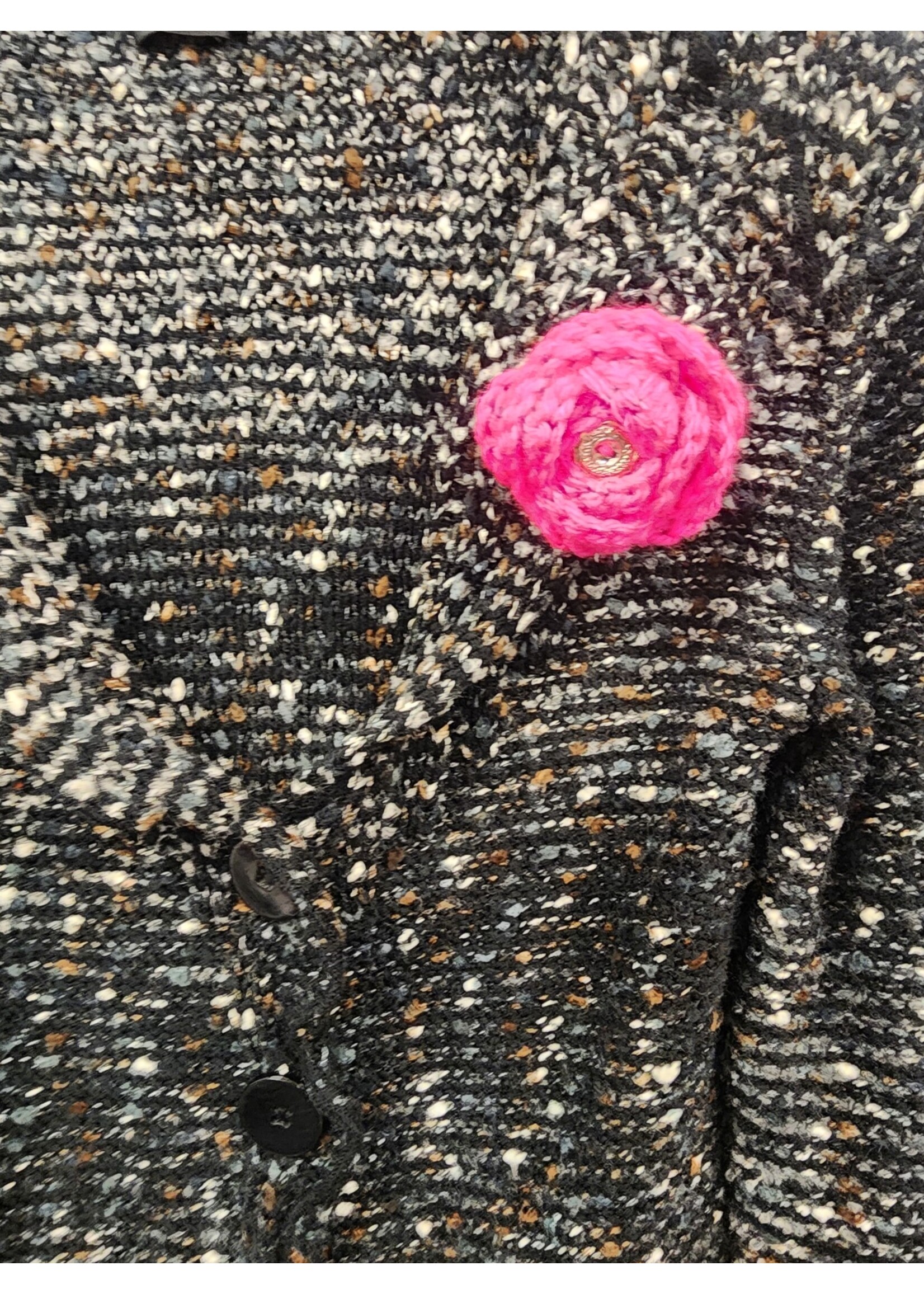 Crochet By Niki Crochet Acrylic Pink Rose Broach with Button Accent