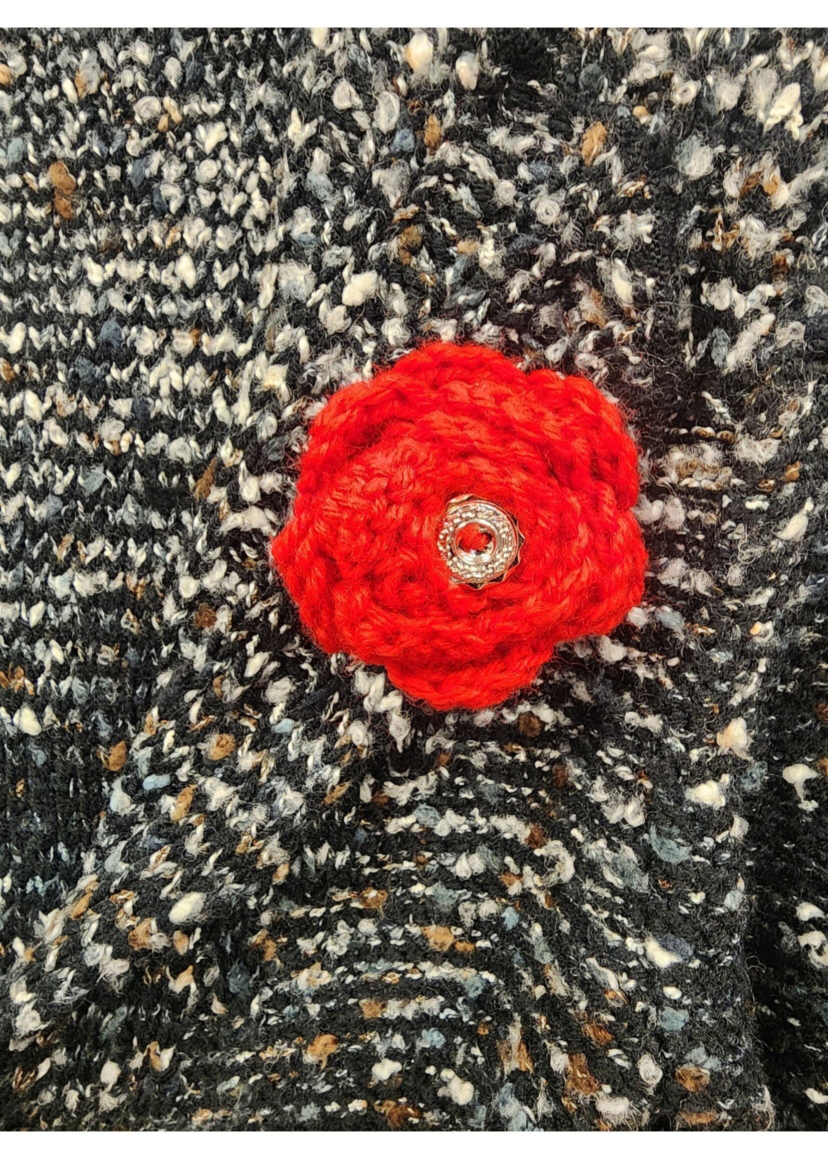 Crochet By Niki Crochet Acrylic Red Rose Broach with Button Accent