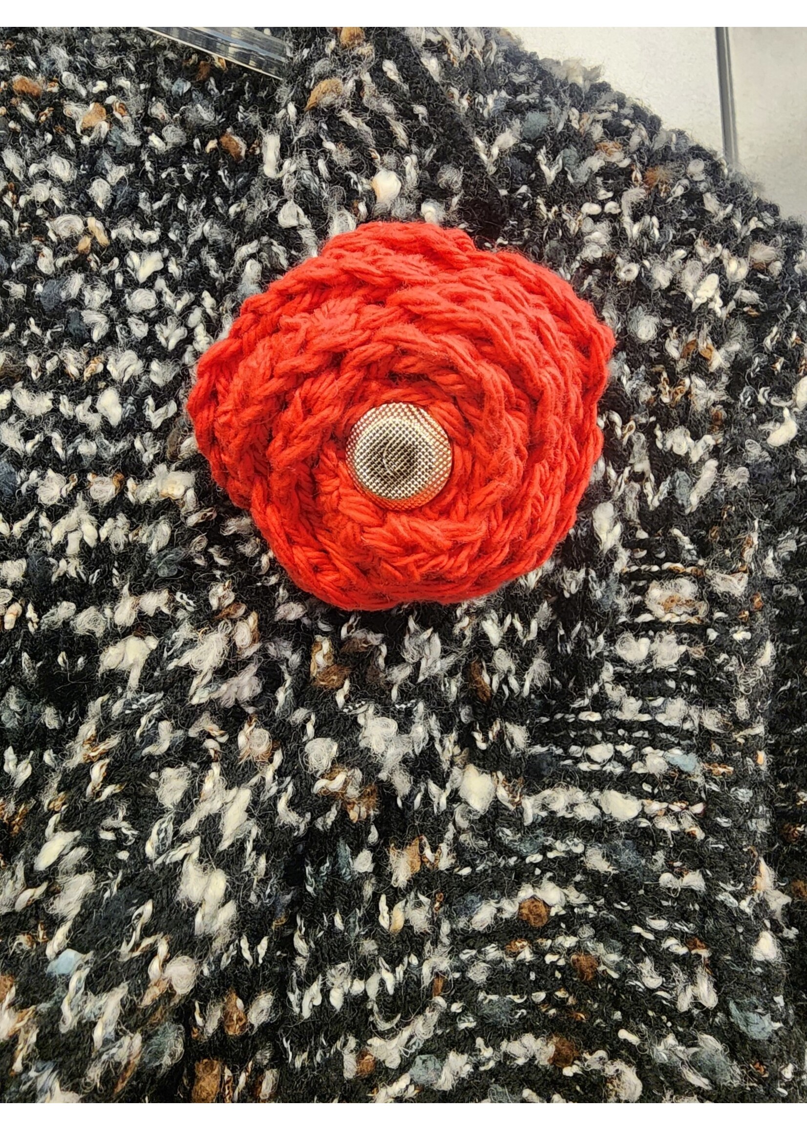 Crochet By Niki Crochet Cotton Red Rose Broach with Button Accent