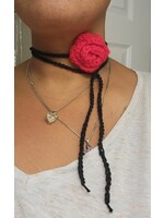 Crochet By Niki Crochet Blk/Red Cotton/Acrylic Choker w/ Rose