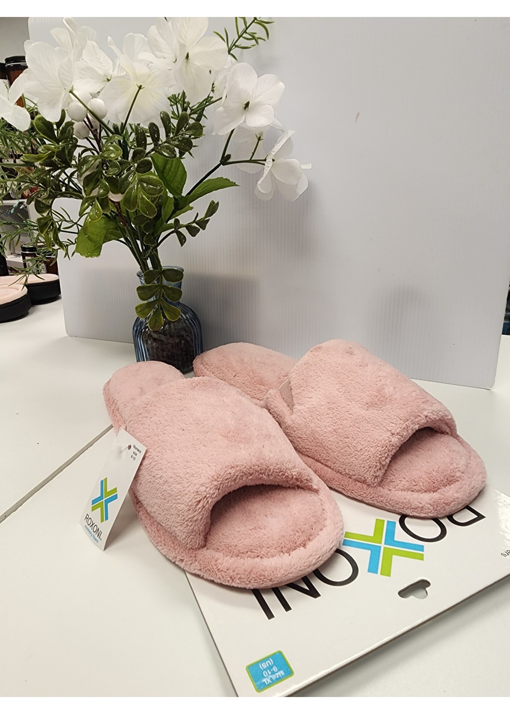 Roxoni Open Toe Pink Fleece Memory Foam Slippers XL(9-10)