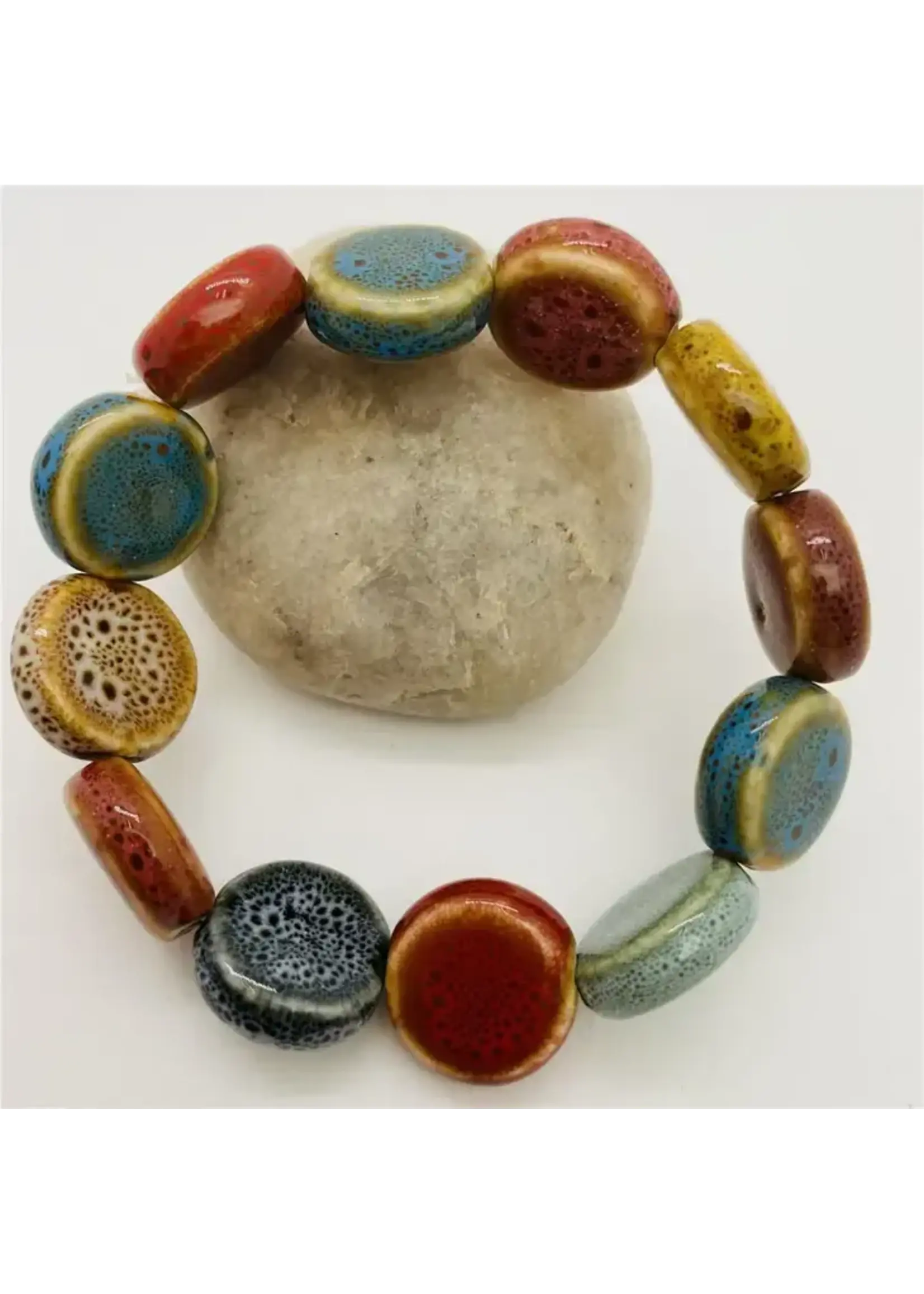 Mio Queena Colored Glazed Ceramic Elastic Bracelets- Disc